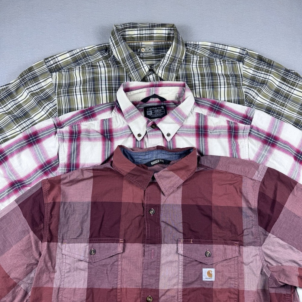 Lot of 3 Carhartt Button Shirts Men 2XL Short Sleeve Force Rugged Flex Relaxed - Picture 1 of 16